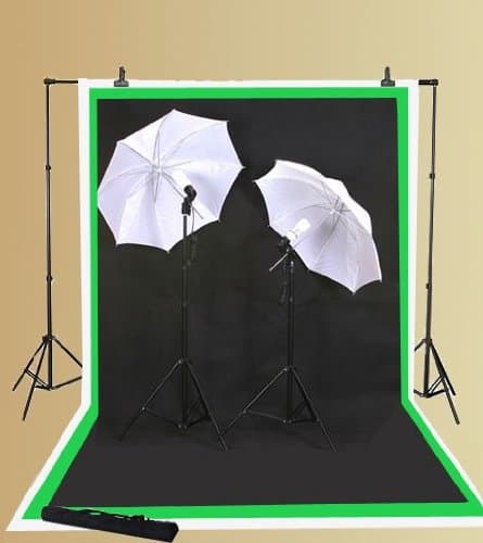 ePhoto 3 Muslin + Background Support Kit + Lighting Set + Case/ 10x12 Chroma Key Green, Black, White Backdrop by ePhoto INC 1012BWGULS69
