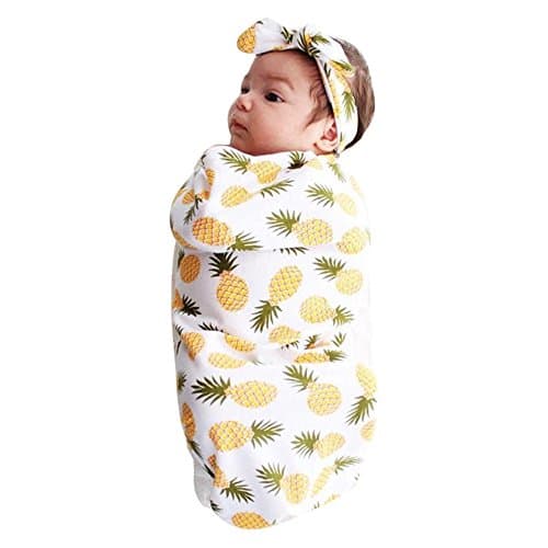 Sameno Newborn Baby Boy Cocoon Swaddle Blanket Sleeping Swaddle Muslin Wrap Hat Pajamas Set (Yellow)