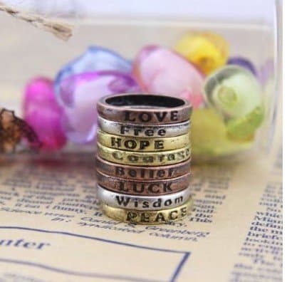 Shop4Jewelry365(TM) 1 Set (8pcs) Vintage Fashion Mixed Charms Lettering Wishing Ring Rings-Copper&Silver&Gold