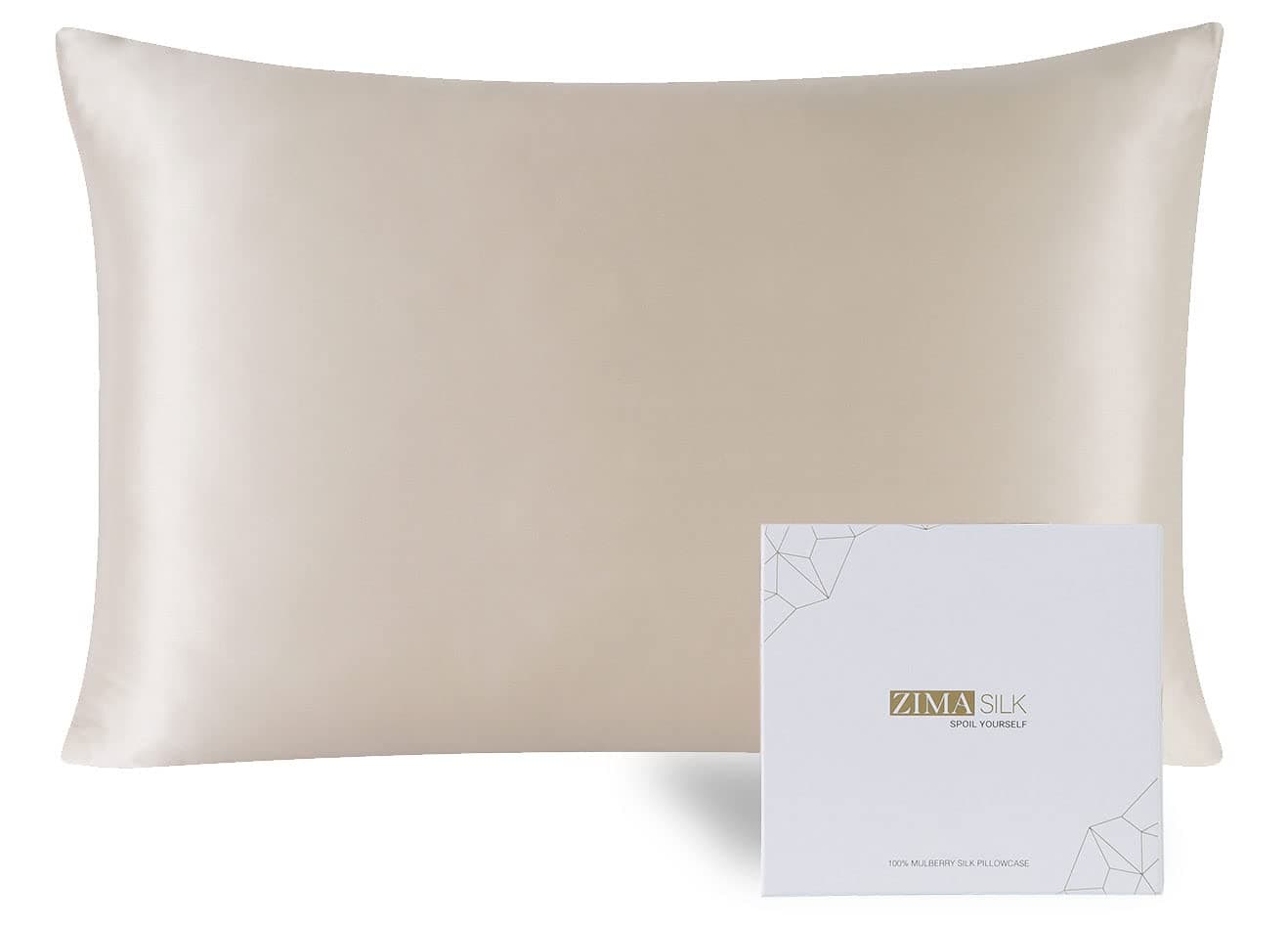 ZIMASILK 100% Mulberry Silk Pillowcase Upgraded Version for Hair and Skin Health, Better Grade 6A Silk, with YKK Zipper, Ultra-Soft & Durable, Luxury Gift Box 1Pc (Standard 50x75cm, Beige)