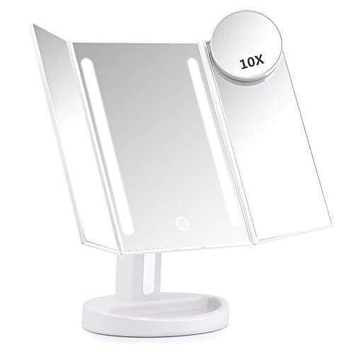 Artifi Lighted Vanity Makeup Mirror with 10x Magnifying Soft Led Light Illuminated for Beauty Cosmetic Shaving - Auto Off Dual Power Supply 180 Degree Rotation Portable Compact Travel Trifold Mirror