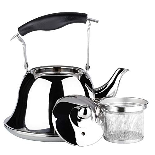 Whistling Tea Kettle Stovetop Stainless Steel Teakettles Teapot with Infuser for Flower Tea Maker Fast Boiling Mirror Finish Silver 2 Quart