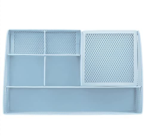 Mesh Desk Organizer Office with 7 Compartments + Drawer/Desk Tidy Candy/Pen Holder/Multifunctional Organizer (New Blue23)