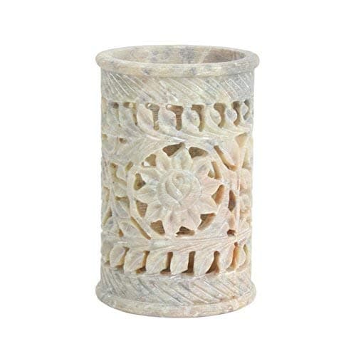 Diwali Gift & Decoration Candleholder Unique Tea Light Holders Hand Carved Pipe Shaped Lamp Soapstone Carving Lattice Design Flameless Aroma Oil Burner Diffuser Essential Nebulizing Housewarming Fragrance Incense Powder Warmer Festive Decorative Table Top Accessory