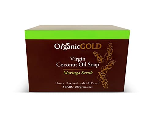 Coconut Oil Soap Natural and Organic for Face and Body with Real Moringa Leaves Scrub - the Best Exfoliant Against Dead Skin Cells – for Healthy and Glowing Skin (Pack of 2)