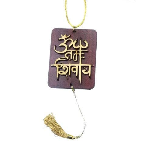 SpiritualSpiritual Imagine Mart Design Wooden Hanging Om Namah Shivaye Sikh Religious Idol for Car Mirror Hanging, Medium, Brown, Cream Wooden