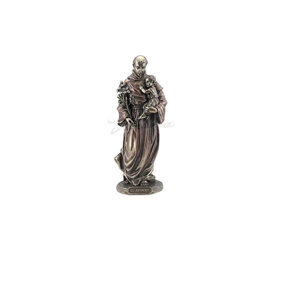 Saint Anthony of Padua Holding Baby Jesus Statue Sculpture Figurine (Bronze)