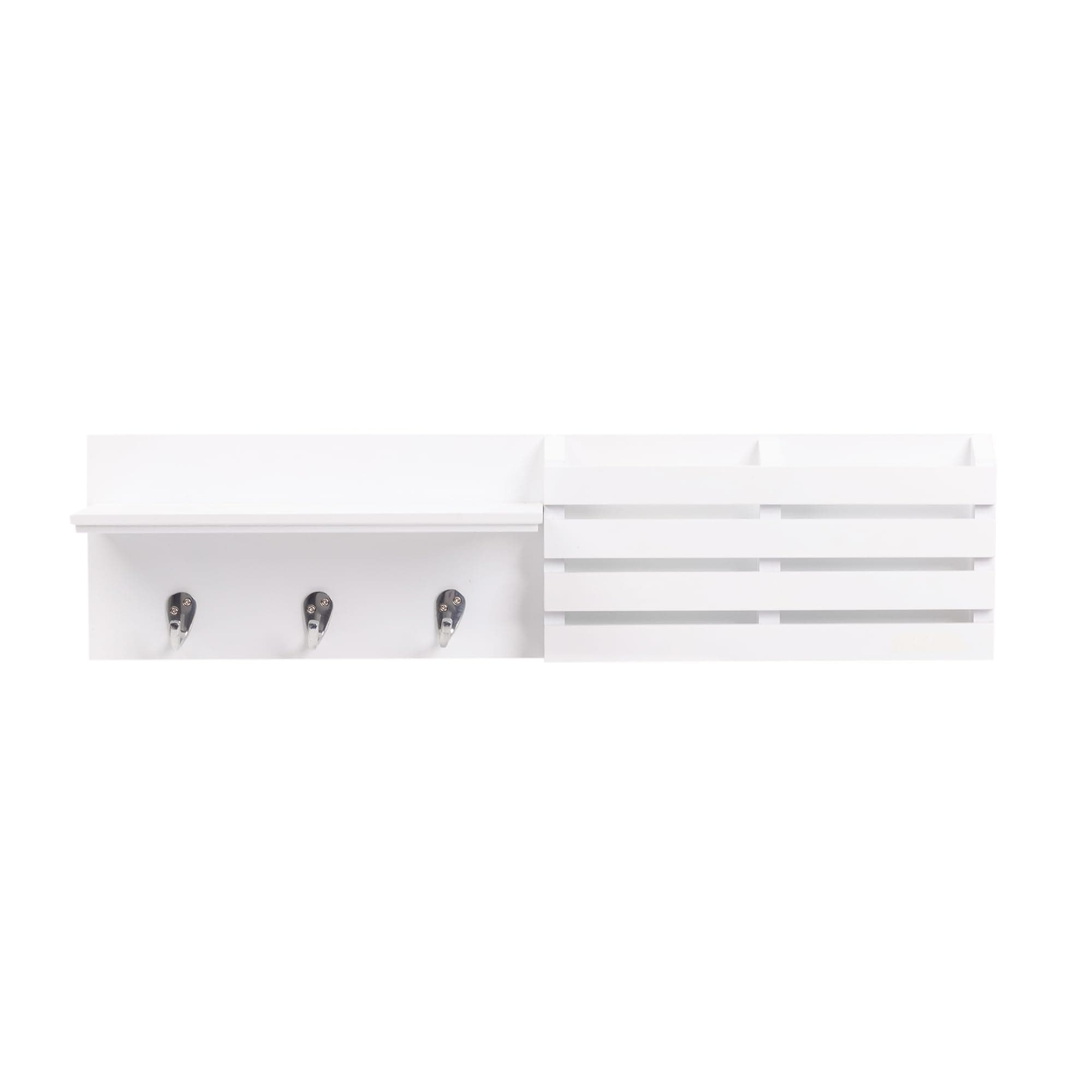 Kiera Grace Sydney Floating Modern Wall Mounted Shelf with 3 Metal Hooks and Mail Holder for Home, Office,1Pack, 24", White