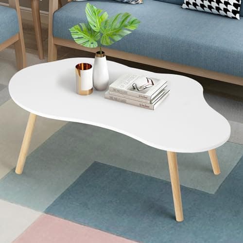 Small Coffee Table - Cloud Shap,Low Table Irregular Clouds Coffee Table,Wooden Sofa Side Table,Mid Century Modern Tea Table for Living Room,Bedroom,Dormitory White