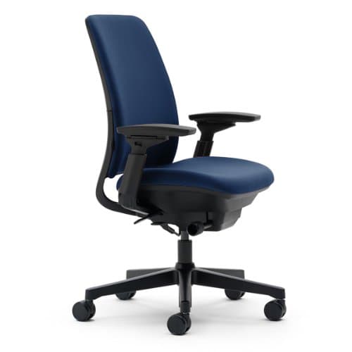 Steelcase Amia Ergonomic Office Chair with Adjustable Back Tension and Arms | Flexible Lumbar with Sliding Seat | Black Frame and Buzz2 Navy Fabric