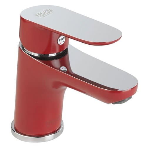 Kevon Chic Single-Lever Mixer Tap with Pop-Up Waste / Single-Lever Mixer Tap with Ceramic Cartridge for Wash Basin etc. / DVGW + SVGW / Red / Chrome