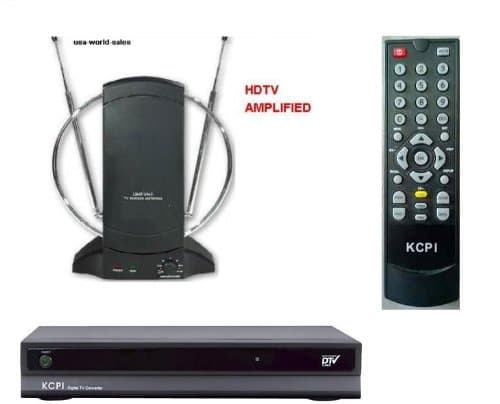 Digital to Analog Converter Box & Remote + Amplified TV Antenna Package