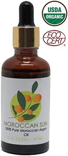 Moroccan Sun - 100% Organic USDA approved Moroccan Argan Oil - Moisturizes and Nourishes Skin and Hair - 1.7 oz/50 mL - Amber Glass Bottle with Precision Dropper