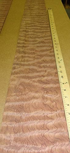 Waterfall Bubinga quilted wood veneer 6" x 63" raw no backing"AAA" 1/32" thick