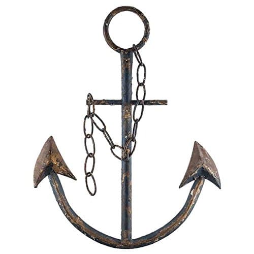 Antique Blue Metal Anchor with Chain Wall Decor