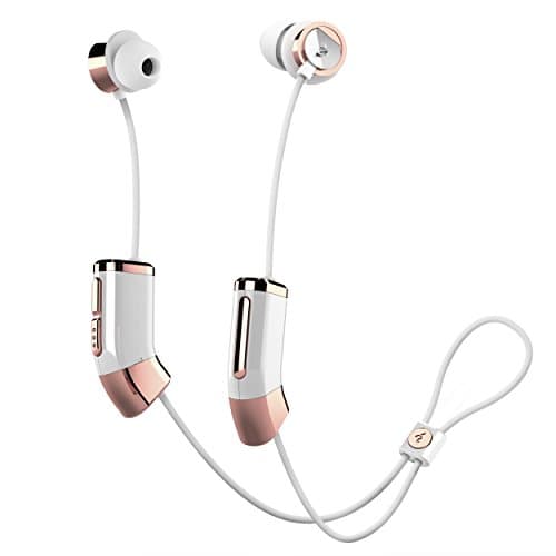 Zipbuds 26 Bluetooth Wireless Custom Fit in-Ear Headphones: HD Stereo Sound Waterproof Sweatproof 15-Hour Supercharged Battery (White & Rose Gold)