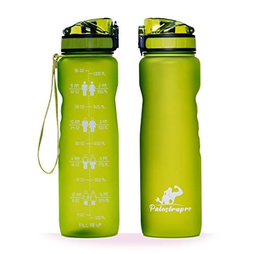 Palestrapro Sports Water Bottle with Time Marker and Measurements - BPA Free, Flip Top, Leak Proof, Refillable, Reusable, Filtered Water Tracker Bottle - Large 1 Liter, 32 oz Water Bottle