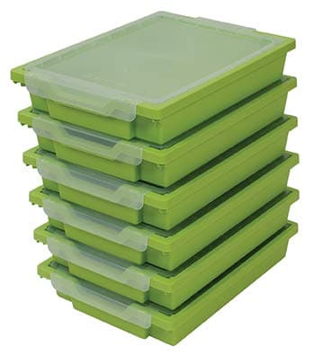 Gratnells Shallow trays - Set of six plastic storage boxes with lids (Lime green)