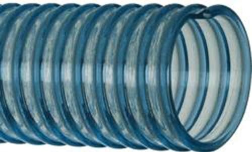 Flexible PVC Food Grade Suction and Discharge Hose, Blue/Clear, 1.25" Hose ID, 1.52" Hose OD, 100' Length