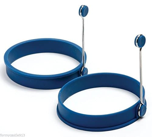(Blue) 2 Pc Set Silicone Round Pancake Egg Cookie Sandwich Rings by Egg Poachers