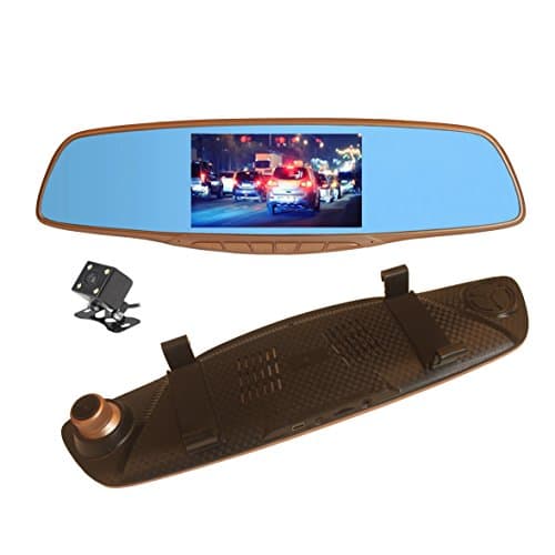 Veoker Full HD DVR Dual Channel Recorder 1080P 5-Inch Color TFT Rear View Mirror LCD Dash Cam &170 Degree Super Wide Angle with G-Sensor Motion Detection