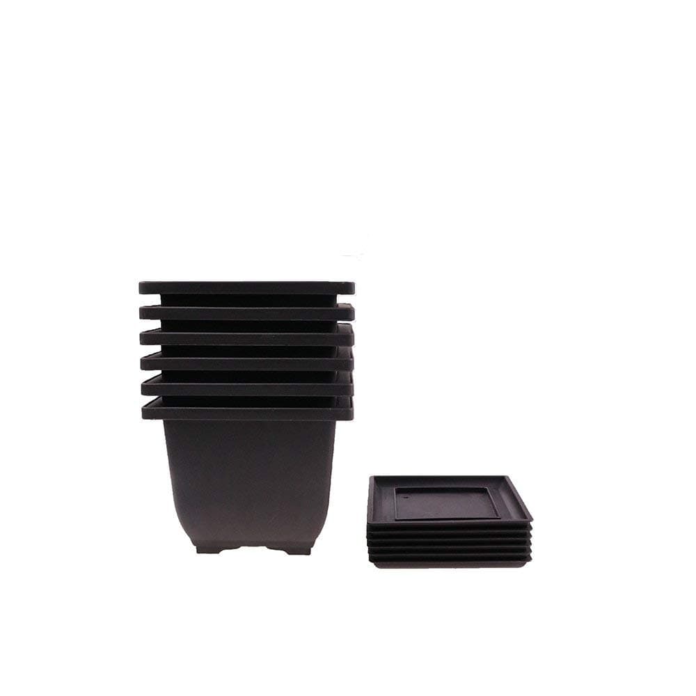 6PCS/Pack Retro Style Deep Square Small Bonsai Training Pots with Tray, Mini Plastic Mocha Garden Flower Pot 5"
