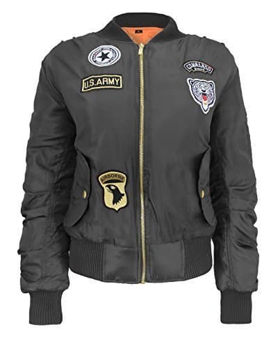 Ladies Classic harrington MA1 Padded Bomber Jacket Pilot Vintage Zip Up Biker