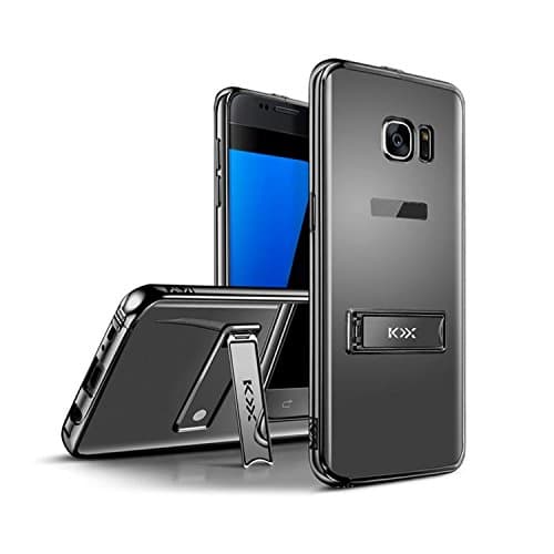 Samsung Galaxy S7 Edge Phone cases electroplating mirror case cover with holder/Slim Fit Crystal Clear Scratch Resist Heavy Duty Protection Dual Layer Case (For Samsung Galaxy S7 Edge Black)