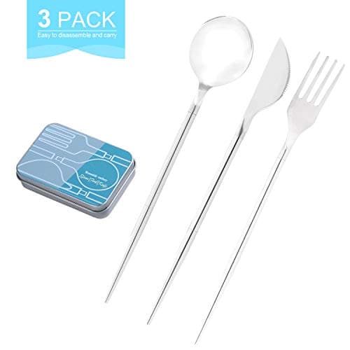 Portable Utensil Set, Reusable Collapsible Pocket Size Compact Cutlery Stainless Steel Forks Spoons Knife Kit with Case for Work Outdoor Travel Camping To Go Eco-Friendly Durable