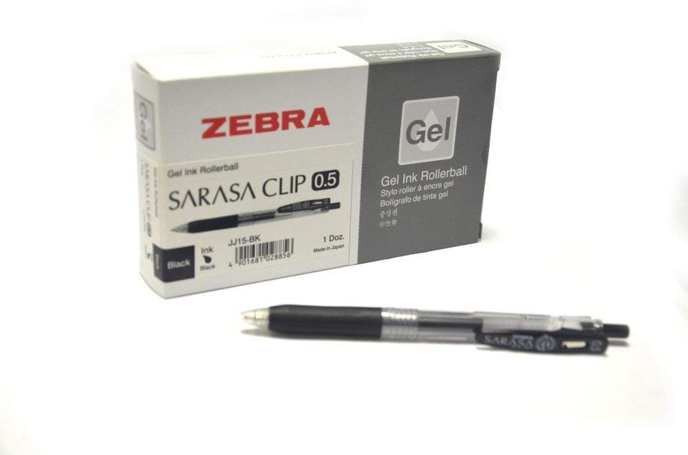 Zebra Gel Ink Rollerball Pen With 0.5 Sarasa Clip (Black) -Set of 12 Pieces
