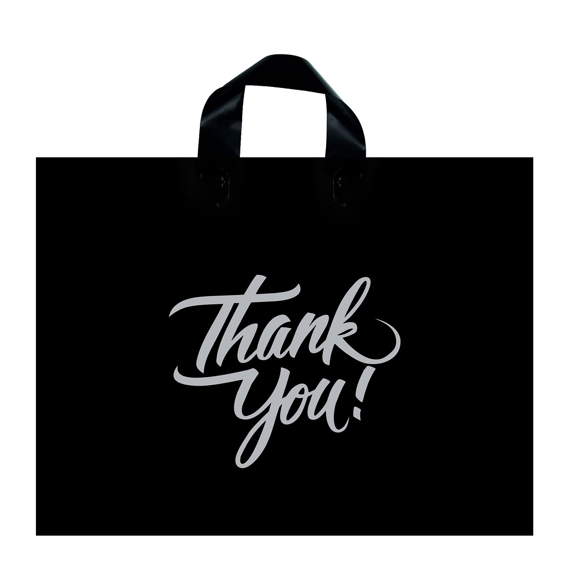 Infinite Pack Large Thank You Merchandise Bags w/Loop Handle, Glossy Boutique Bag, 3" Bottom Gusset & 3 Mil Thick