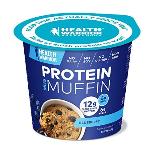 HEALTH WARRIOR Protein Mug Muffins, Blueberry, 12g Plant-Based Protein, Gluten Free, Vegan, Low Sugar, Non-GMO, 2.01oz cups (Pack of 6)