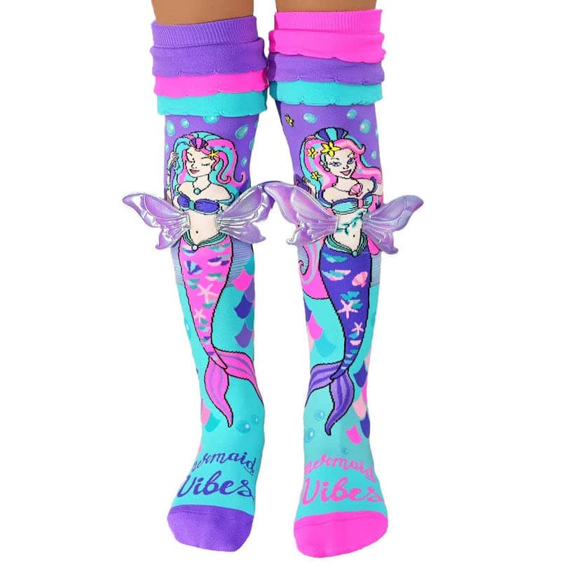 Mermaid Vibes Socks, Cute Knee-High Socks With Frills And 3D Wings To Stand Out In The Sea.