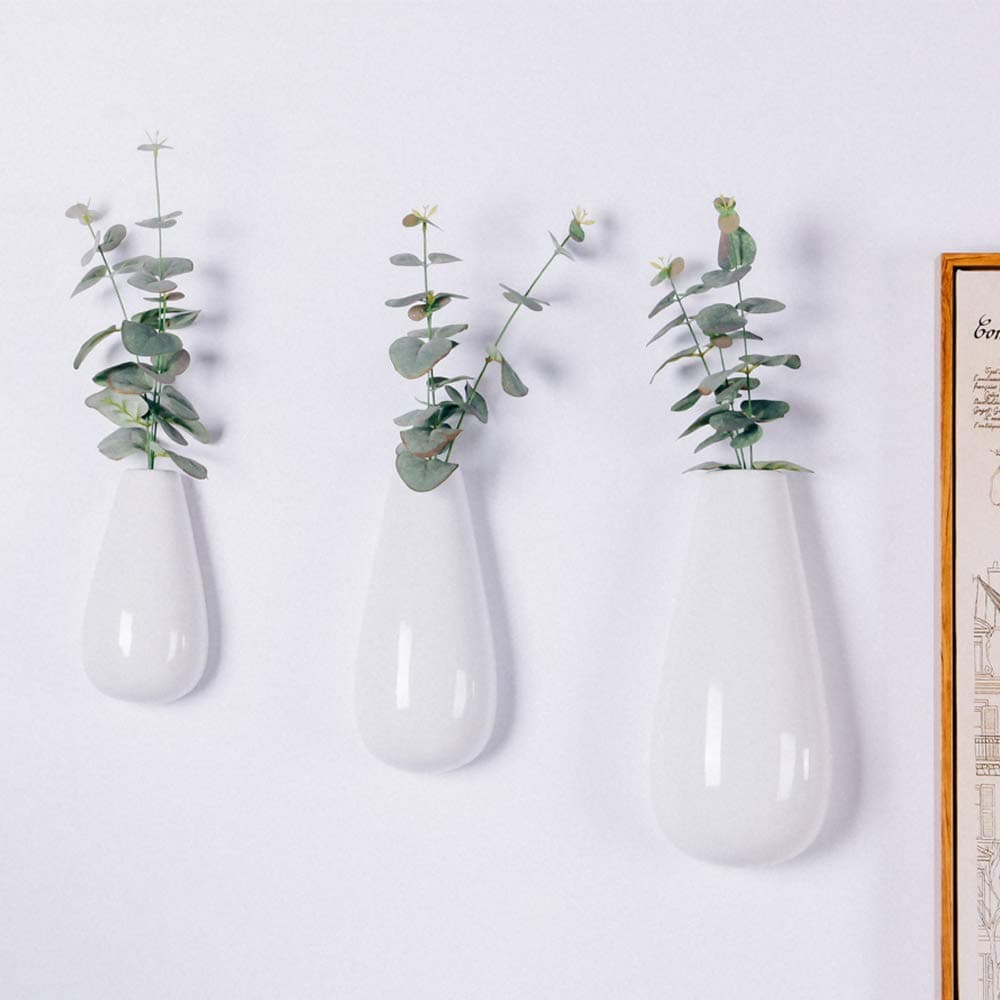 Sibon Wall Mounted, Hanging Decorative Flower Planter Vase Ceramic,White,3PCS
