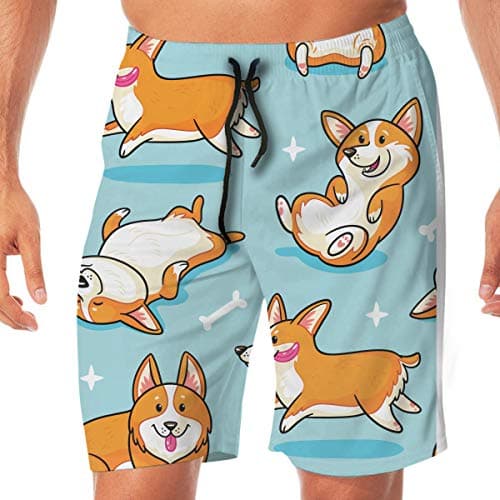 Corgi Cartoon Characters Men's Personalized Beach Shorts Surf Board Quick-Drying Swim Trunks XXL White