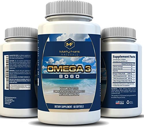 Omega 3 8060, Joint Pain Relief, Lower Triglycerides, Cognition, Heart Health, and Immune Support 800 mg EPA, 600 mg DHA, 60 softgels