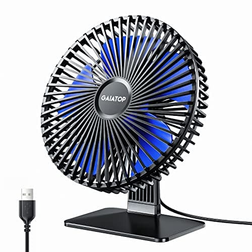 Gaiatop Small Table Fan, 6.5 Inch Ultra-quiet, 90° Adjustment for Better Cooling, 3 Speeds Portable Mini Powerful Desktop Table Fan, Small Personal Cooling Fan for Home Office (Blue Blade)