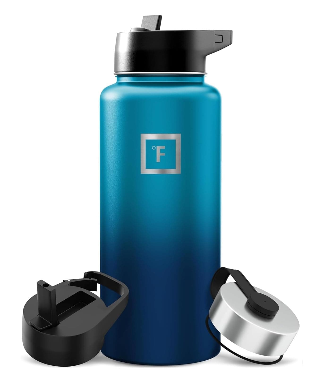 IRON °FLASK Sports Water Bottle - 32 Oz, 3 Lids (Straw Lid), Leak Proof, Vacuum Insulated Stainless Steel, Double Walled, Thermo Mug, Metal Canteen