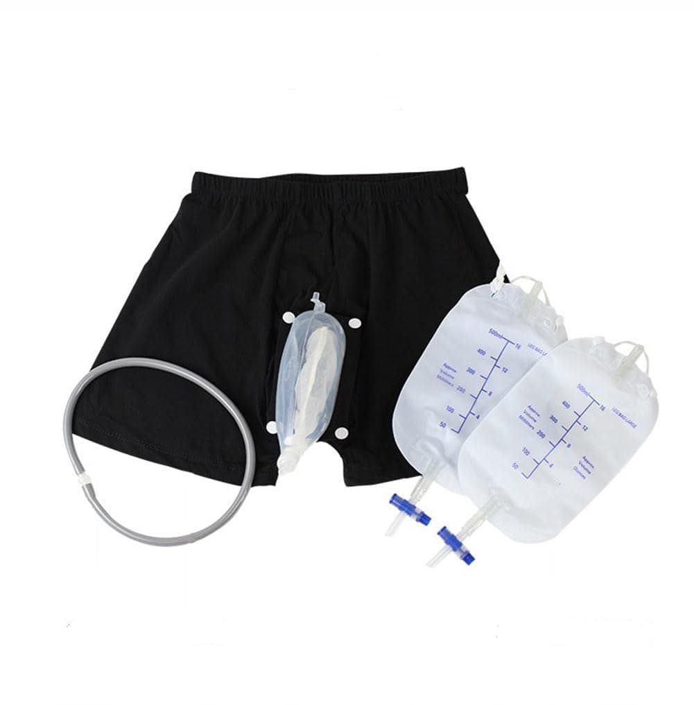 Wearable Men's Urinal Urinal System Wearable Urinal for Men with 2 Collection Urine Bag Reusable Portable Silicone Urinal Male Incontinence Device with Elastic Waistband for Men Elderly Bedridden (M)