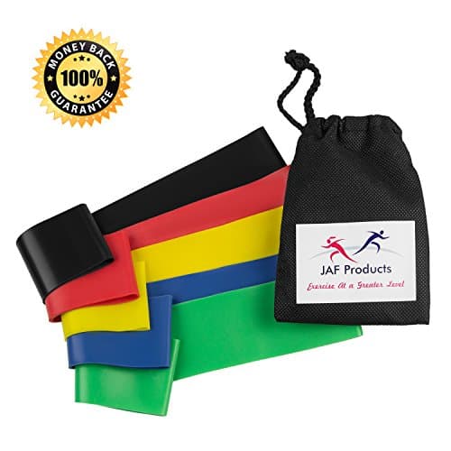 JAF Ultimate Resistance Loop Bands Set of 5 Levels - Exercise Bands - Therapeutic Eco Friendly Latex Bands With A Bonus Carry Bag