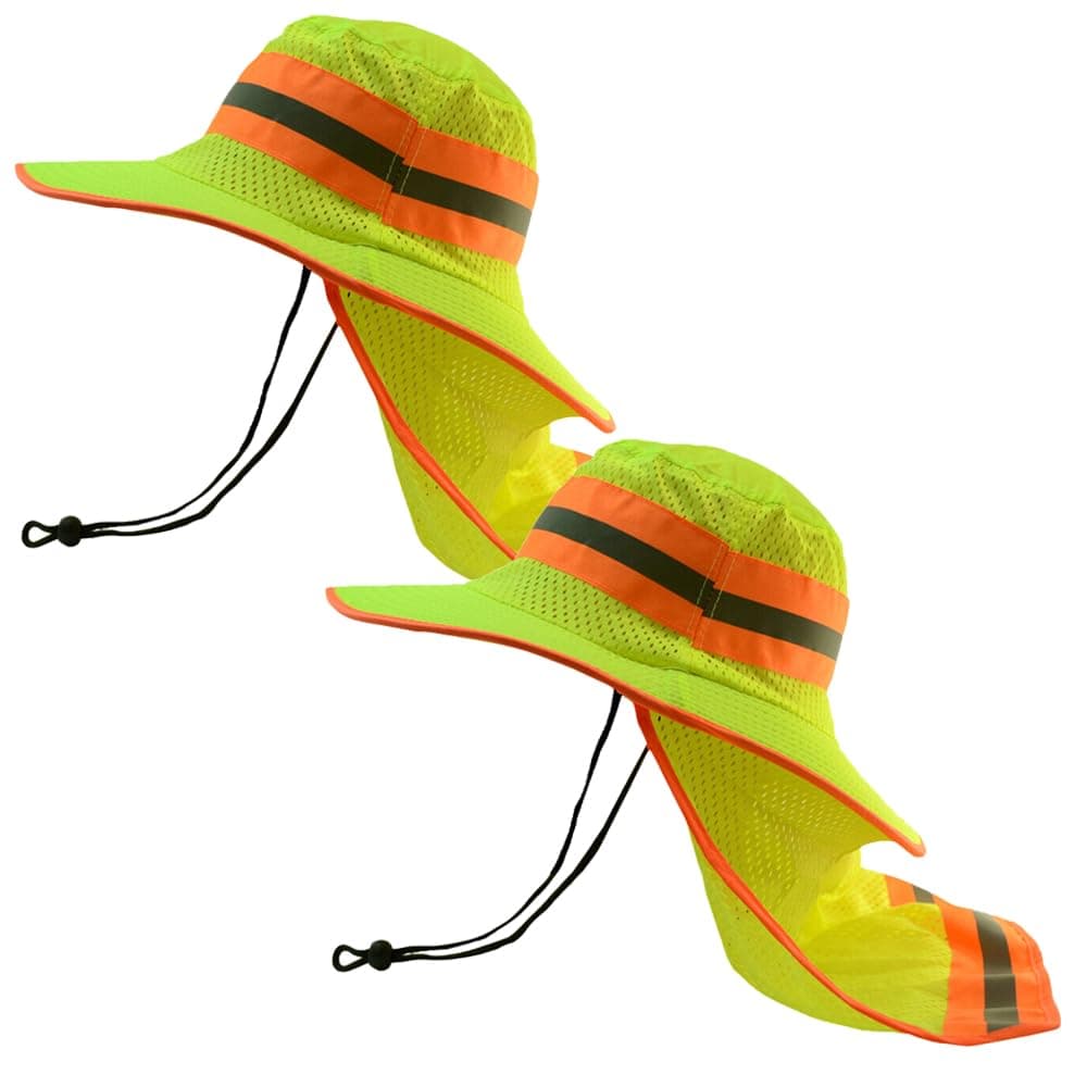 Glory Max High Visibility Reflective Work Safety Bucket Hat Cap Mesh Neck Flap