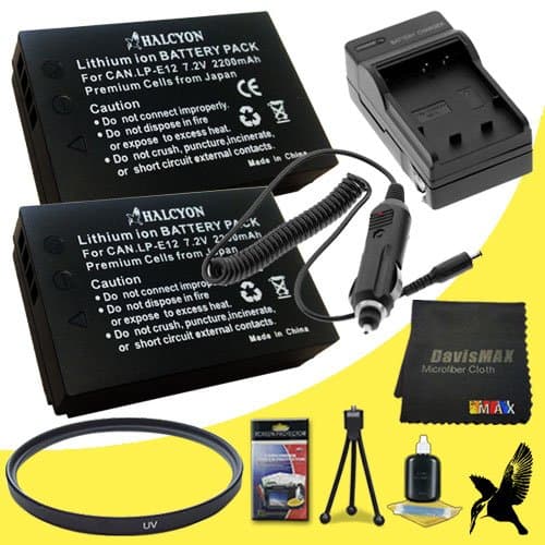 Halcyon 58mm UV Filter for Canon EOS Rebel SL1 with Canon 75-300mm Lens + Two LP-E12 Batteries and Charger for Canon EOS Rebel SL1 Starter Bundle