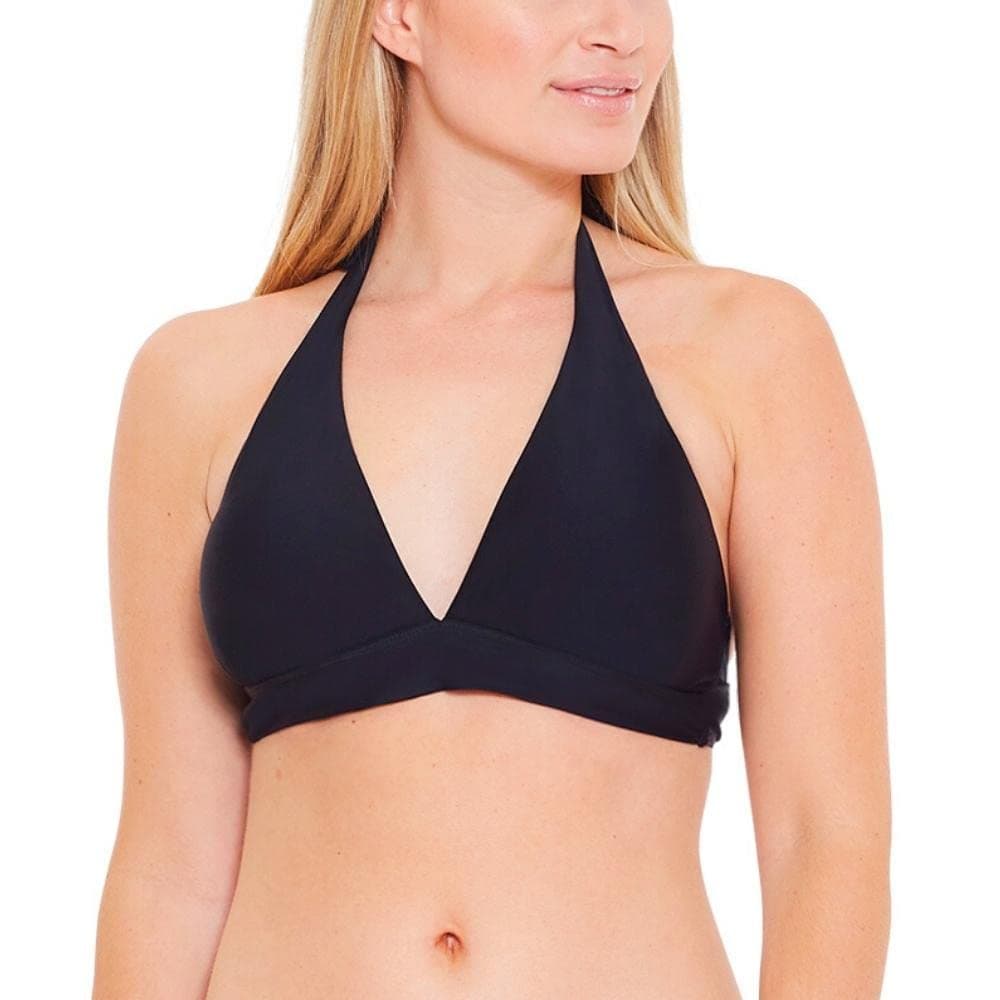 Scuba Ladies Swimwear Women's Halter Tie Neck Bikini Top Mix & Match Plain Printed Non-Wired UK Seller - Black - Size 16