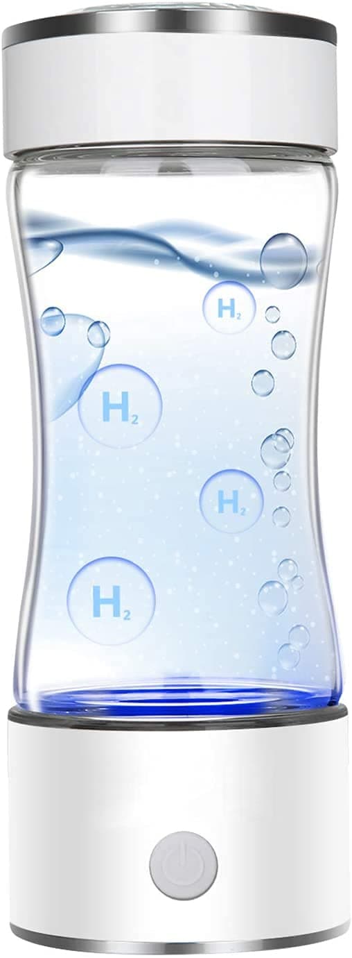 Hydrogen Water Bottle Portable Hydrogen Water Maker SPE PEM Technology Rechargeable Ionized Water Generator Anti Aging Antioxidant Glass Bottle 290ml (White)