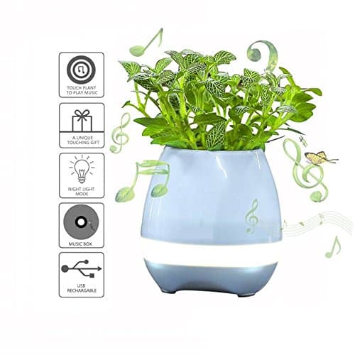 HHD Plant Flowers Pots,Touch Sense Piano Playing USB Rechargeable Wireless Bluetooth Speaker Multi Color LED Music Pots Vase with Night Light for Office Home Decoration/Festival (Blue)