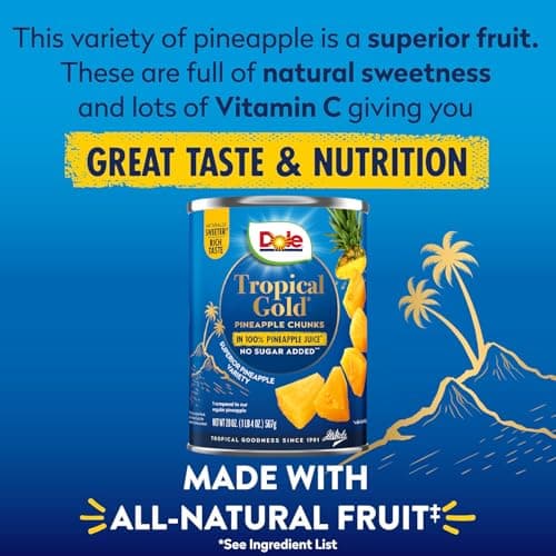 Dole Canned Fruit, Tropical Gold Pineapple Chunks in 100% Pineapple Juice, Gluten Free, Pantry Staples, No Sugar Added, 20 Oz, 6 Count