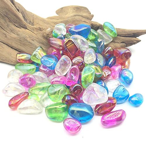 MOSOAO Rainbow Colorful Angel Aura Quartz Crystals Gravel Titanium Tumble Stones for Ornament