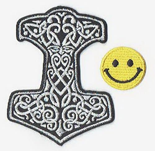 "Thor: Hammer of The Gods in Sweden" Applique Embroidered Iron on Patches (Wappen, ??) with Yellow Tiny Smiley Patches by Patch Cube