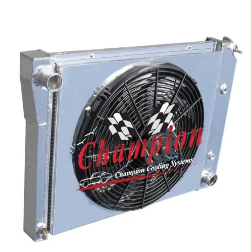 3 Row All Aluminum Replacement Radiator AND 16" Reversible Fan with Fan Mounting KitPLUS Custom Aluminum Shroud for the 1972-1981 Chevy Camaro (Engine applications: 3.8l 229 V6, 3.8l 231 V6, 4.1l 250 L6, 4.4l 267 V8, 5.0l 305 V8, 5.0l 307 V8, 5.7l 350 V8) - Manufactured by Champion Cooling Systems, Part Number: 571FS