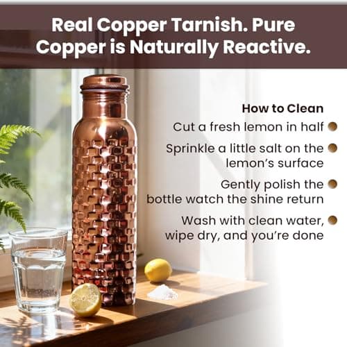 Craft Trade Copper Water Bottle - Leak Proof Joint Less Indian Ayurveda Health Benefit Metal Water Drinking Carafe - Brick Finish - 950 ML